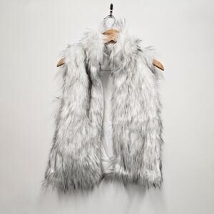 Grey Faux Fur Vest Shaggy Sleeveless Jacket Size S Boho Y2K Mob Wife Aesthetic